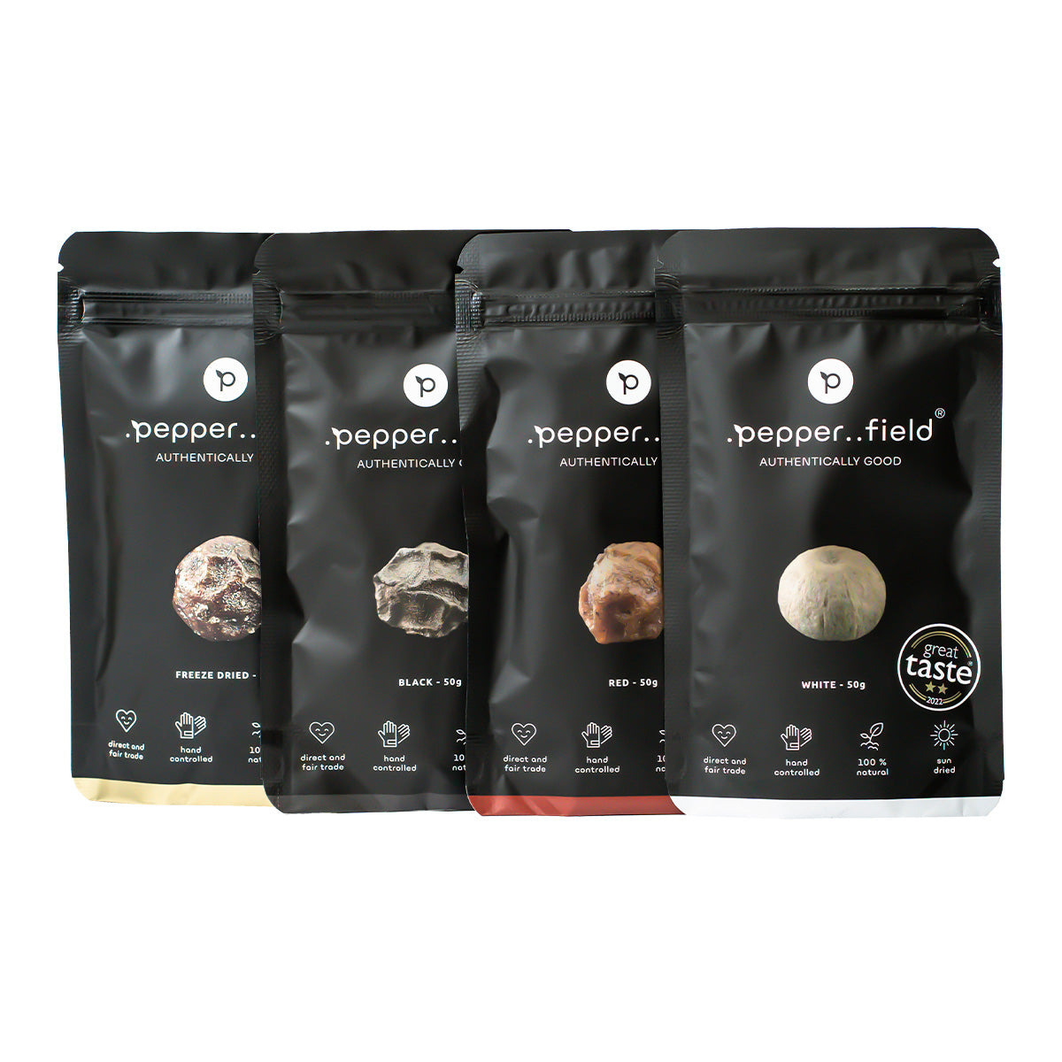 Kampotské korenie - čierne, červené a biele + zelené lyofilizované (4x50g)